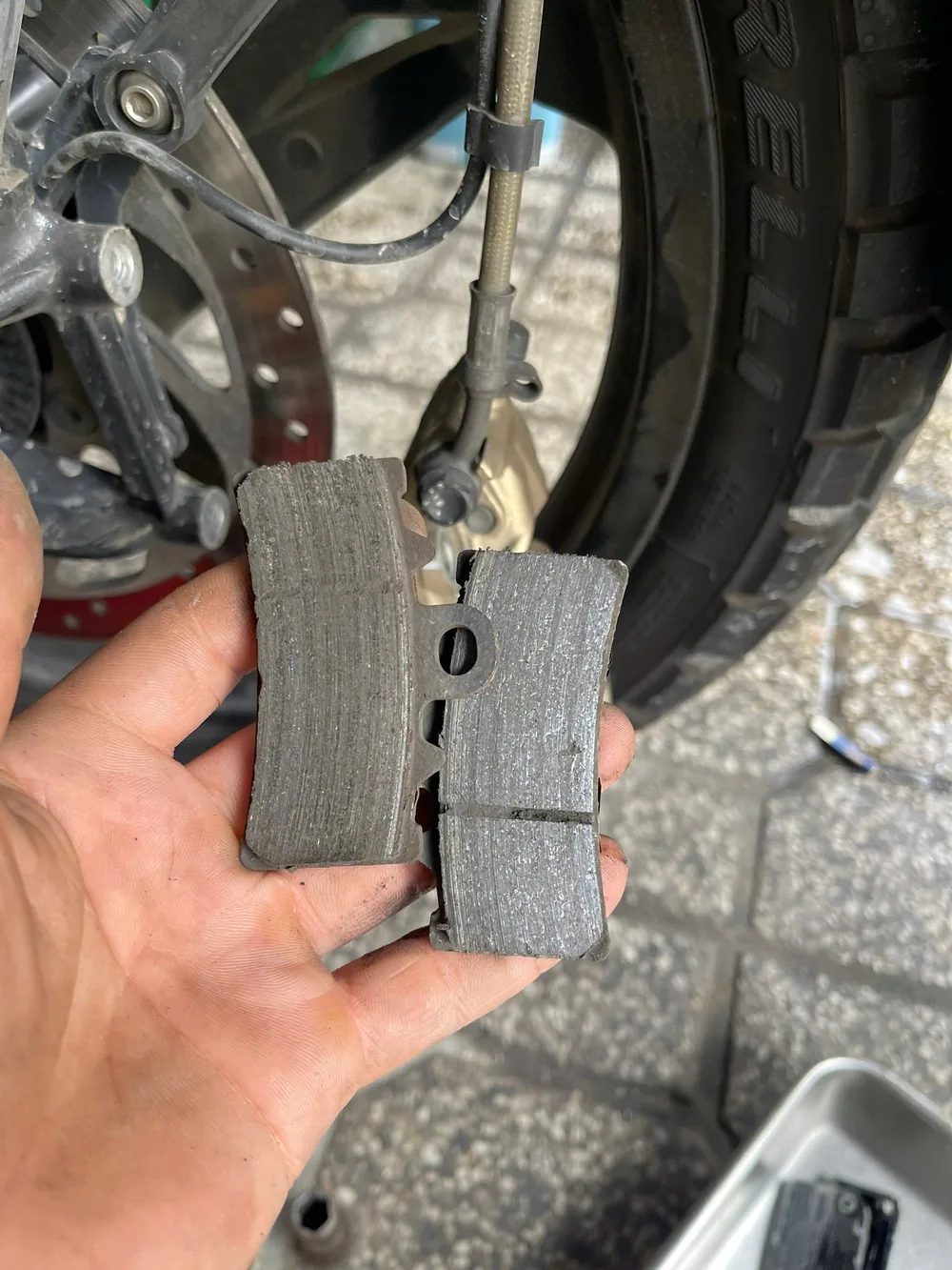 The worn brake pads that came off